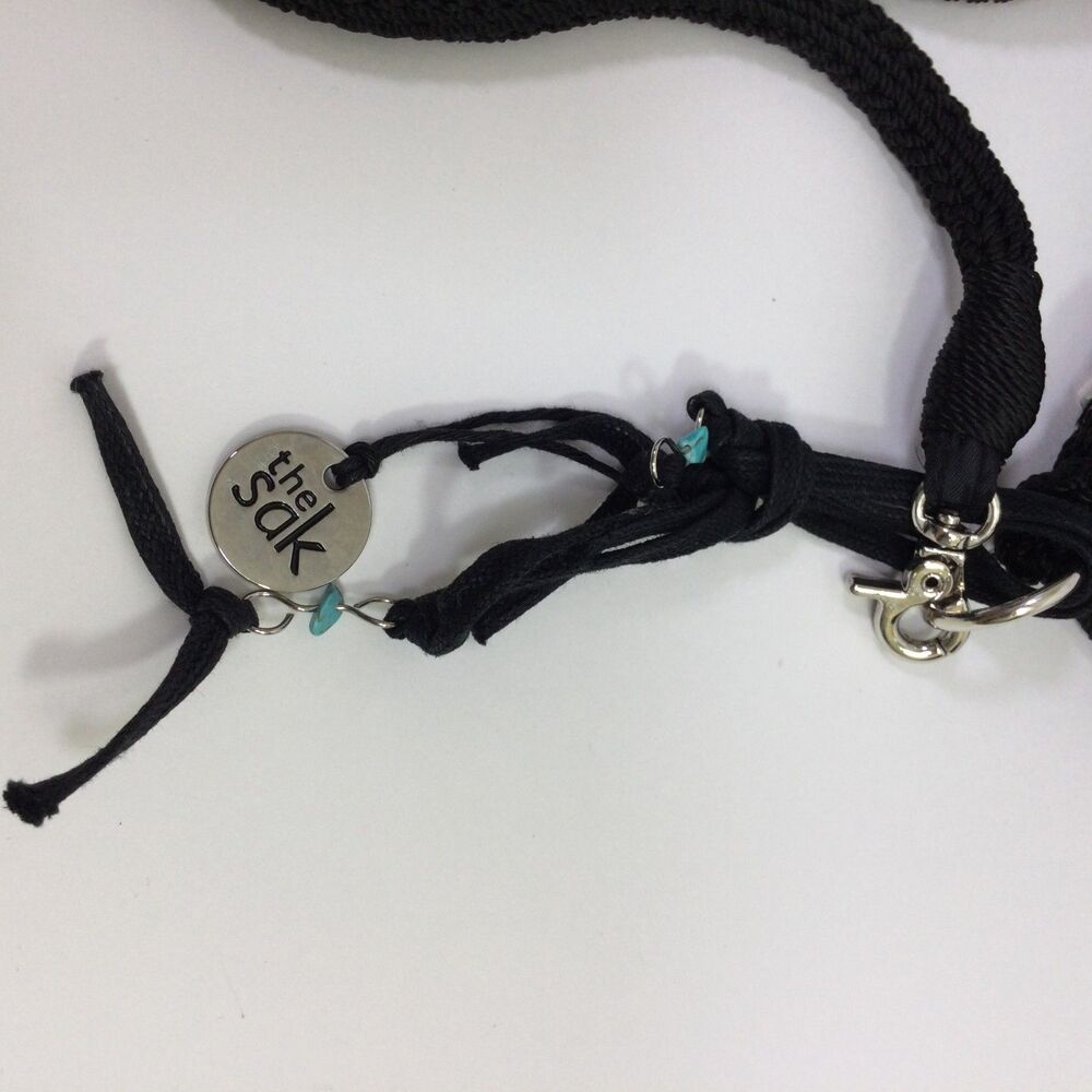 The Sak Black Hand Crochet Crossbody Bag Vintage Knit Purse Zip Top Silver Charm - Picture 6 of 12